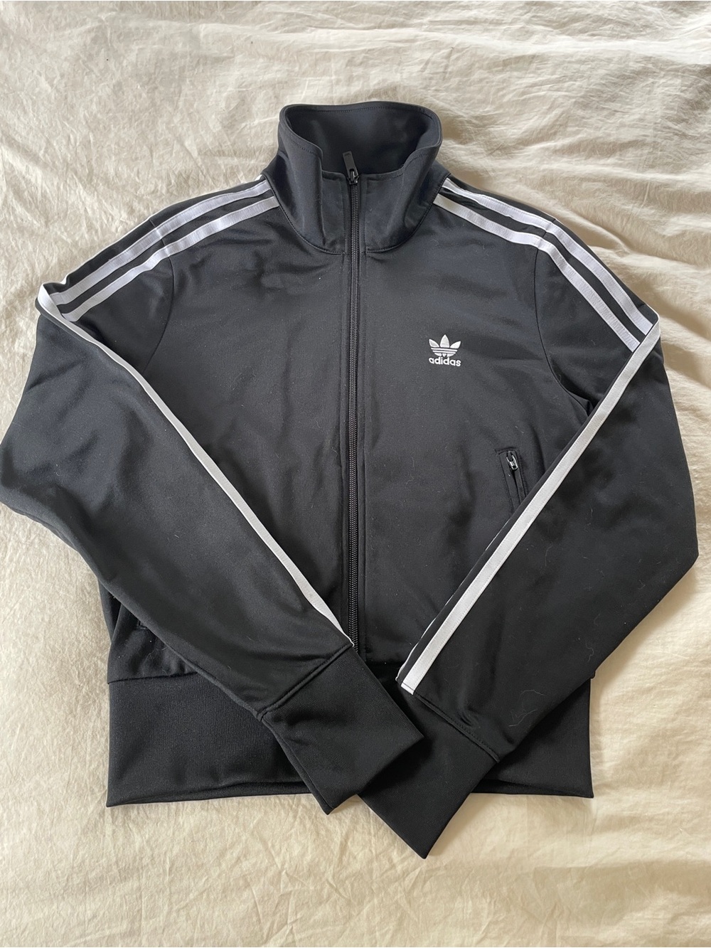 Adidas Black Track Jacket with White Three-Stripe Detail